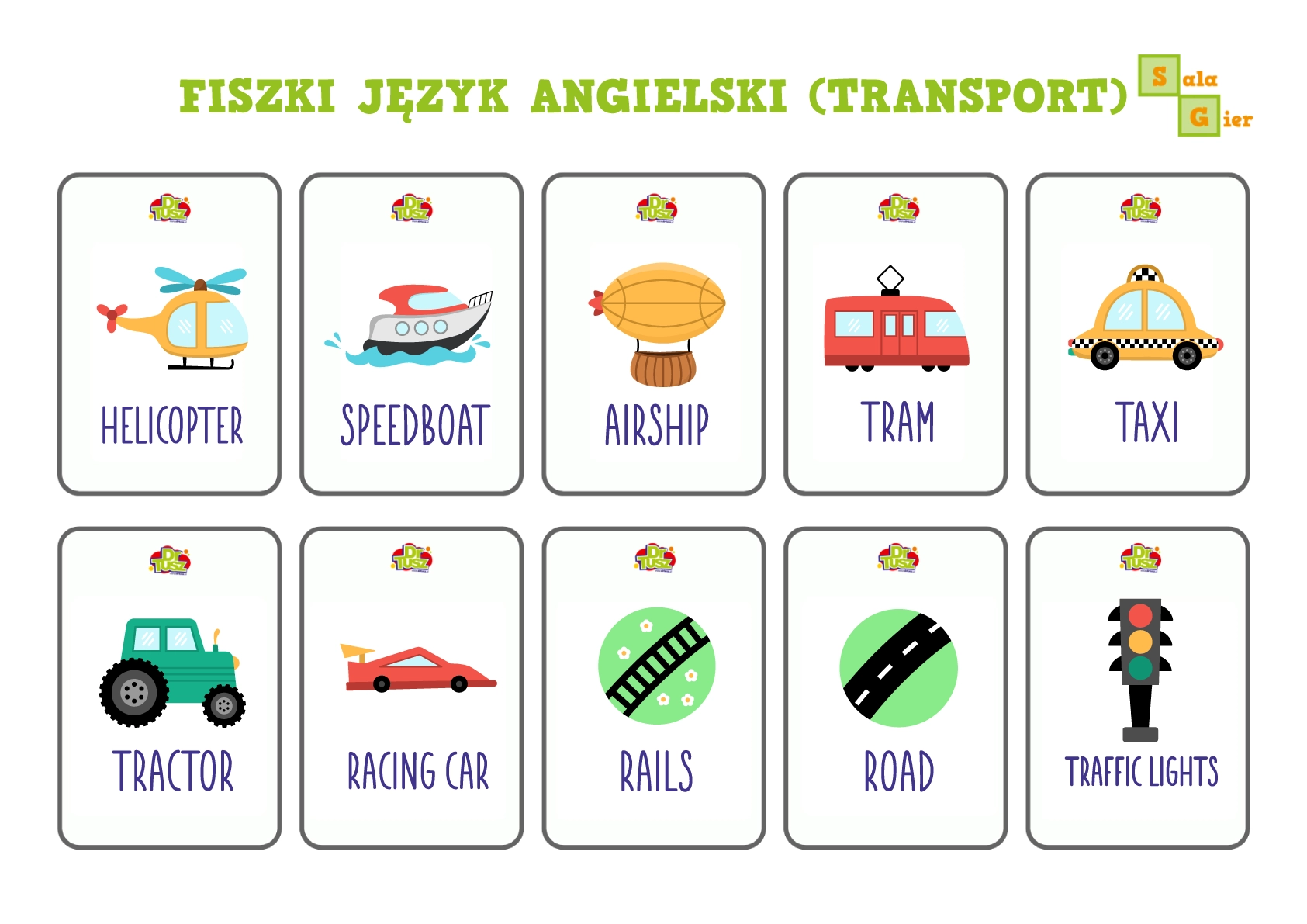Fiszki z transportem w języku angielskim